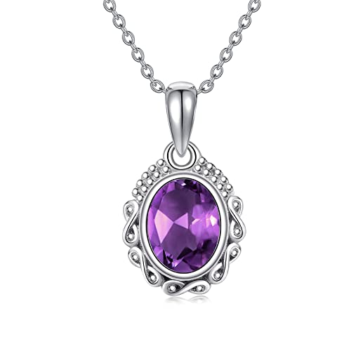 Althum Amethyst Halskette 925 Sterling Silber 7 x 9 MM Echte Lila Amethyst Kristall Anhänger Halskette für Frauen von Althum