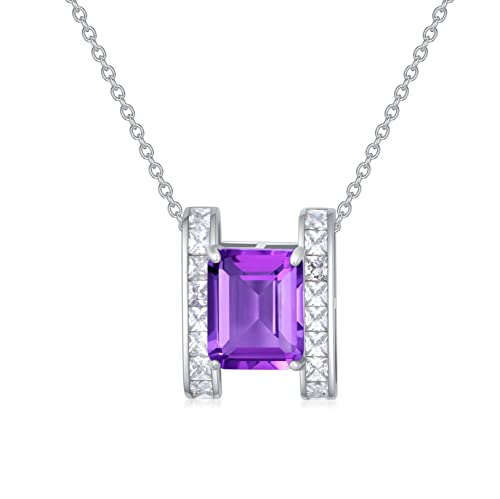 Althum Amethyst Halskette 925 Sterling Silber 7.8mm * 9.8mm Prinzessin Cut Echte Lila Amethyst Anhänger Halskette von Althum