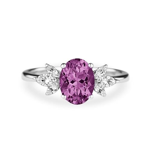 Althum Amethyst Personalisierter Geburtssteinring mit Moissanit 925er Sterlingsilber Oval 6 x 8 mm Februar Amethyst Geburtssteinen Verlobungsringe Schmuckgeschenke zum Jahrestag für Frauen von Althum