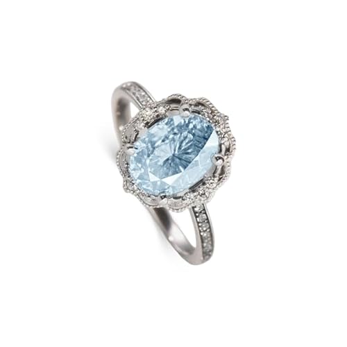 Althum Aquamarin-Ring Personalisierbar 925er Sterlingsilber 6 x 8 mm Ovaler Aquamarin März-Geburtssteinringe Schmuckgeschenke zum Jahrestagfür Damen von Althum