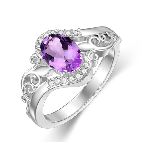 Althum Echter Amethyst Statement Ring 925 Sterling Silber Lila Amethyst Jubiläum Ring Ovaler Schnitt Silber Ring mit Amethyst für Damen Geschenke Größe 20 von Althum