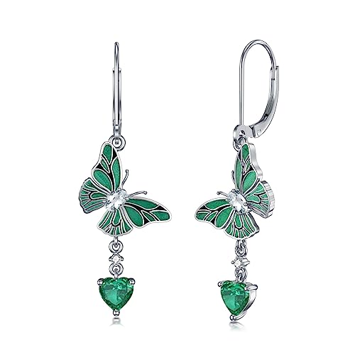 Althum Labor Gewachsen Smaragd Schmetterling Ohrringe 925 Sterling Silber Herz Form Smaragd Schmetterling Ohrringe für Frauen von Althum