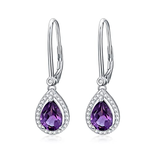 Althum Lila Amethyst Ohrringe 925 Sterling Silber 6mm * 9mm Birnenförmige Echte Amethyst Tropfen Ohrringe für Frauen von Althum