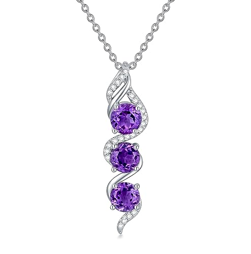 Althum Natürliche Amethyst-Halskette aus 925er-Sterlingsilber, 3 Amethyst-Steine, Anhänger-Halskette, Schmuck, Geschenke für Frauen von Althum