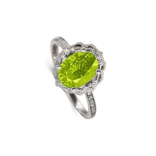 Althum Peridot-Ring Personalisierbar 925 Sterling Silber 6 x 8 mm Ovaler Peridot-Ring Geburtssteinring für August Schmuckgeschenke zum Jahrestagfür Damen von Althum