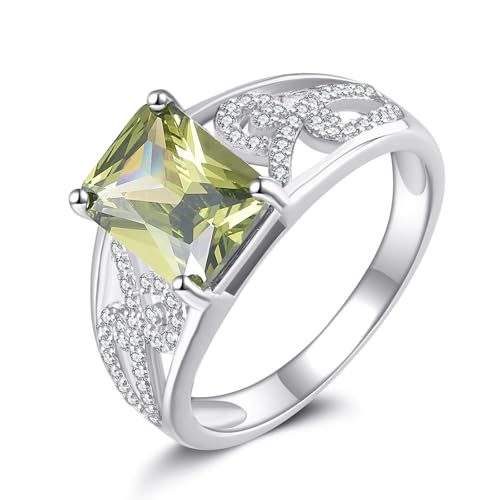 Althum Peridot Ring für Damen 925er Sterling Silber 7 x 9 mm Smaragdschliff August Geburtsstein Verlobungs Ring 51.8(16.5) von Althum