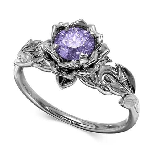 Althum Personalisierter Alexandrit Ring 925er Sterlingsilber Runder Rose Alexandrit Juni Geburtsstein Ring Jahrestags Schmuck Geschenk für Frauen von Althum