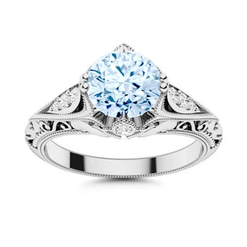 Althum Personalisierter Aquamarin Ring 925er Sterlingsilber Runder März Aquamarin Geburtsstein Ring mit Moissanit Jahrestag Schmuck Geschenk für Frauen von Althum