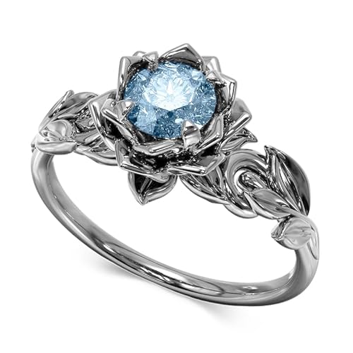 Althum Personalisierter Aquamarin Ring 925er Sterlingsilber Runder Rose Aquamarin März Geburtsstein Ring Jahrestags Schmuck Geschenk für Frauen von Althum