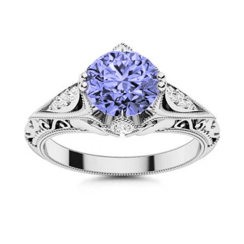 Althum Personalisierter Blauer Topas Ring 925er Sterlingsilber Runder Dezember Blauer Topas Geburtsstein Ring mit Moissanit Jahrestag Schmuck Geschenk für Frauen von Althum
