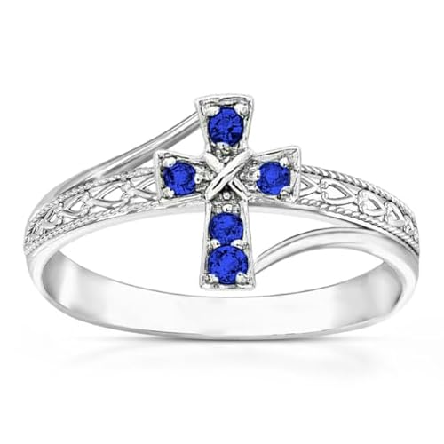 Althum Personalisierter Kreuz Blauem Saphir Verlobungsring 925er Sterlingsilber September Saphir Geburtssteinen Verlobungsringe Schmuckgeschenke zum Jahrestag für Frauen Althum Personalisierter Kreuz Blauem Saphir Verlobungsring 925er Sterlingsilber September Saphir Geburtssteinen Verlobungsringe Schmuckgeschenke zum Jahrestag für Frauen von Althum