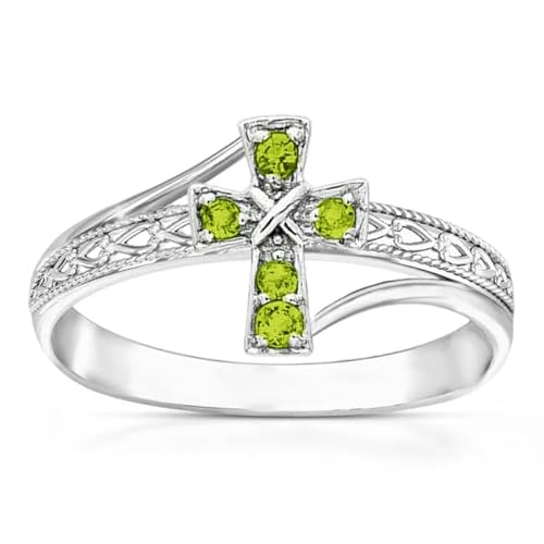 Althum Personalisierter Kreuz Peridot Verlobungsring 925er Sterlingsilber August Peridot Geburtssteinen Verlobungsringe Schmuckgeschenke zum Jahrestag für Frauen von Althum