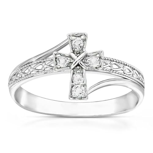 Althum Personalisierter Kreuz Weißem Kristall Verlobungsring 925er Sterlingsilber April Weißem Kristall Geburtsstein Verlobungsringe Schmuckgeschenke zum Jahrestag für Frauen von Althum
