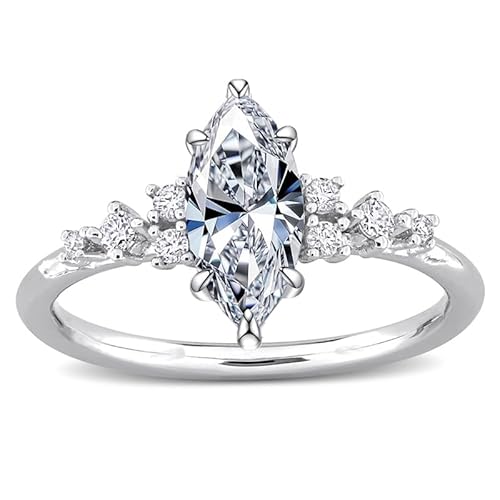 Althum Personalisierter Moissanit-Verlobungsring im Marquiseschliff 925er Sterlingsilber 1–3 Karat Mittelstein echter Moissanit-Ring Schmuckgeschenk für Damen von Althum