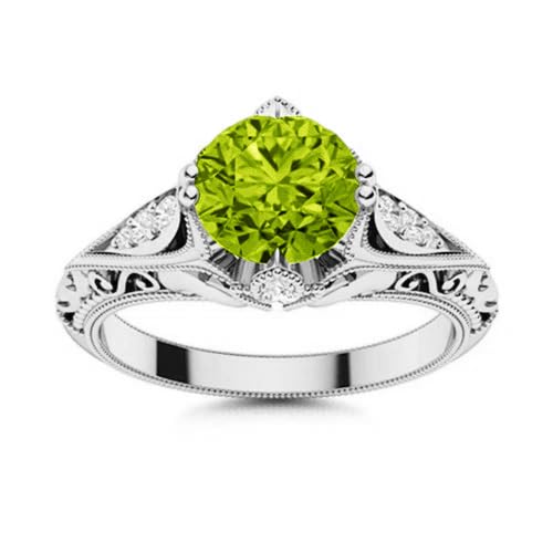 Althum Personalisierter Peridot Ring 925er Sterlingsilber Runder August Peridot Geburtsstein Ring mit Moissanit Jahrestag Schmuck Geschenk für Frauen von Althum