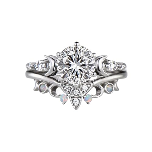 Althum Personalisierter runder Moissanit-Verlobungsring-Set aus 925er Sterlingsilber Moissanit-Ringe in 1–3 Karat Schmuckgeschenk für Damen von Althum