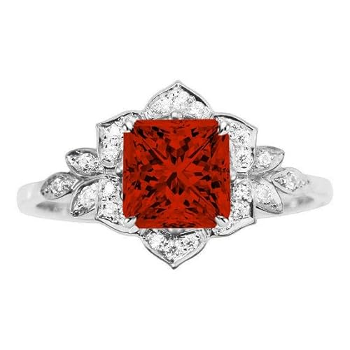 Althum Prinzessschliff Granat Personalisierter Verlobungsring 925er Sterlingsilber Januar Granat Verlobungsringen mit Moissanit Schmuckgeschenke zum Jahrestag für Frauen von Althum
