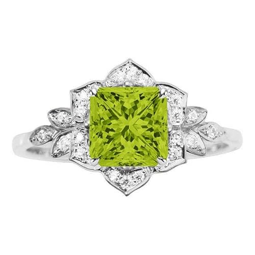 Althum Prinzessschliff Peridot Personalisierter Verlobungsring 925er Sterlingsilber August Peridot Verlobungsringen mit Moissanit Schmuckgeschenke zum Jahrestag für Frauen von Althum