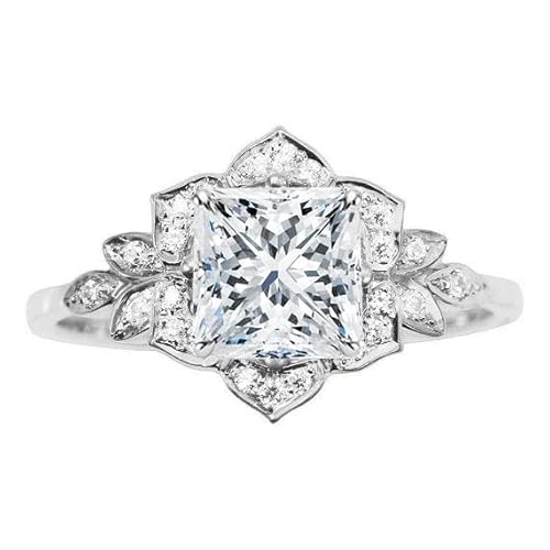 Althum Prinzessschliff Weißer Kristall Personalisierter Verlobungsring 925er Sterlingsilber April Weißer Kristall Verlobungsringen mit Moissanit Schmuckgeschenke zum Jahrestag für Frauen von Althum