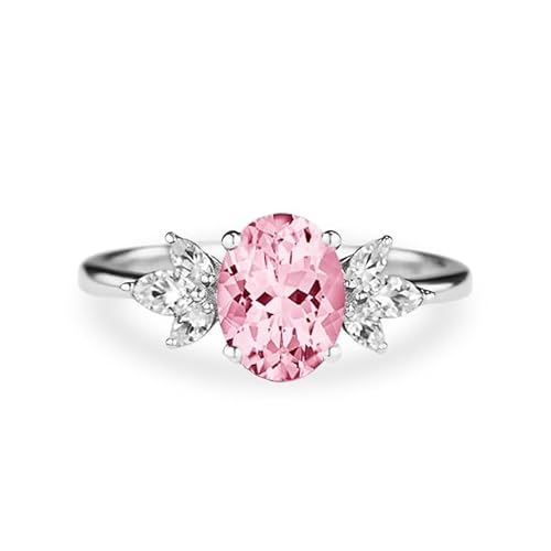 Althum Rosa Turmalin Personalisierter Geburtssteinring mit Moissanit 925er Sterlingsilber Oval 6 x 8 mm Oktober Rosa Turmalin Geburtssteinen Verlobungsringe Schmuckgeschenke zum Jahrestag für Frauen von Althum