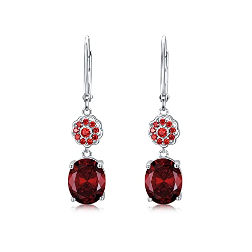 Althum Rote Granat Ohrringe 925 Sterling Silber Blume mit 10mm * 8mm Oval Schnitt Granat Tropfen Ohrringe von Althum