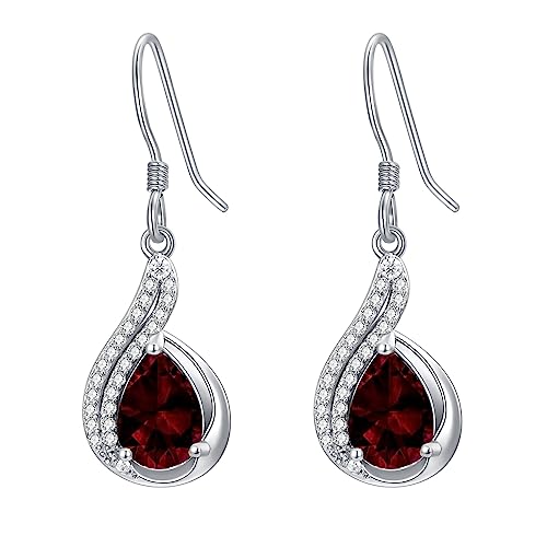 Althum Rote Granat Ohrringe für Frauen 925 Sterling Silber 6mm * 9mm Birnenschnitt Echte Granat Dangle Ohrringe von Althum