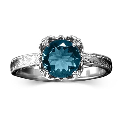 Althum Rundem 1-Karat Rundem Statement-Ring 925er Sterlingsilber Blauem Topas Geburtsstein Dezember Jubiläumsschmuck Geschenke für Frauen von Althum
