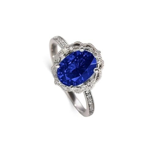 Althum Saphir-Ring Personalisierbar 925 Sterling Silber 6 x 8 mm Ovaler Saphir-Ring Geburtssteinring für September Schmuckgeschenke zum Jahrestagfür Damen von Althum