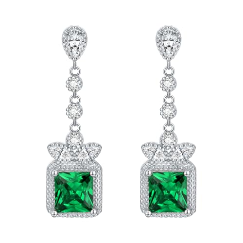 Althum Smaragd Ohrringe für Damen 925er Sterling Silber 8 mm Prinzessschliff Künstlicher Grüner Smaragd Ohrhänger von Althum