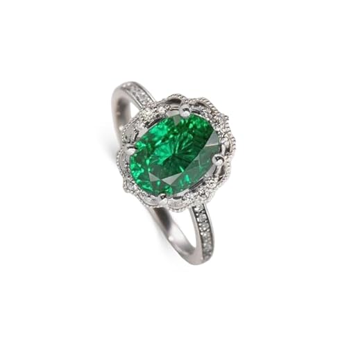 Althum Smaragd-Ring Personalisierbar 925er Sterlingsilber 6 x 8 mm Ovaler Smaragd Mai-Geburtssteinringe Schmuckgeschenke zum Jahrestagfür Damen von Althum