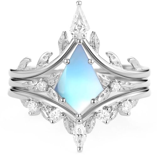 Althum Verlobungsring-Set aus Mondstein im Drachenschliff mit Moissanit 925er Sterlingsilber Mondstein Edelstein Braut-Verlobungsring-Set für Hochzeiten Althum Verlobungsring-Set aus Mondstein im Drachenschliff mit Moissanit 925er Sterlingsilber Mondstein Edelstein Braut-Verlobungsring-Set für Hochzeiten von Althum