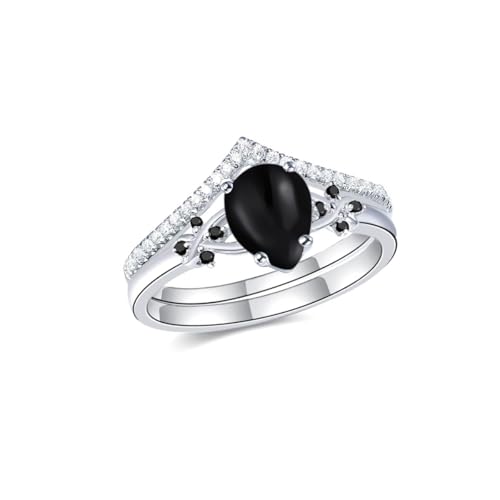 Althum Verlobungsring-Set aus Natürlichem Schwarzem Onyx im Birnenschliff 925er Sterlingsilber Schwarzer Onyx mit Moissanit Verlobungsring-Set für Frauen Althum Verlobungsring-Set aus Natürlichem Schwarzem Onyx im Birnenschliff 925er Sterlingsilber Schwarzer Onyx mit Moissanit Verlobungsring-Set für Frauen von Althum