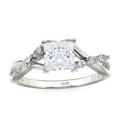 Althum Verlobungsring mit echtem Moissanit im Prinzessschliff 925er Sterlingsilber 1–3 Karat Moissanit personalisierter Ring Jahrestagsschmuck Geschenk für Frauen von Althum