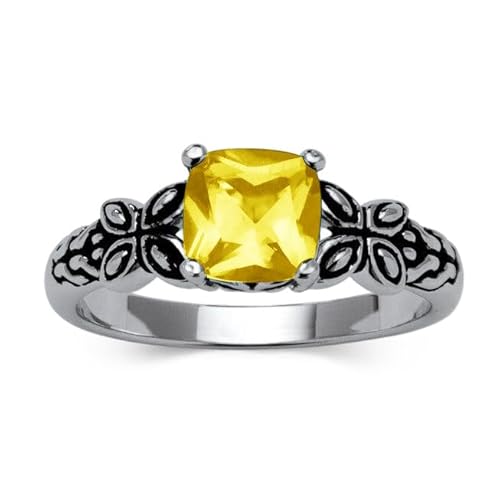 Althum Vintage 1CT Quadratschliff Citrin Geburtsstein Personalisierter Ring 925 Sterling Silber November Citrin Geburtsstein Ring Jahrestag Schmuck Geschenk für Frauen von Althum