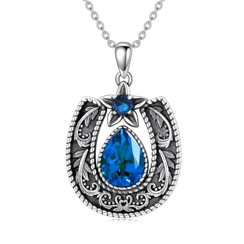 Althum Vintage-Halskette mit blauem Saphir und Hufeisen 925er Sterling Silber Retro Hufeisen September Geburtsstein Anhänger Halskette für Damen Althum Vintage-Halskette mit blauem Saphir und Hufeisen 925er Sterling Silber Retro Hufeisen September Geburtsstein Anhänger Halskette für Damen von Althum