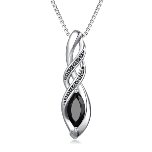 Althum Vintage Oxidiertem Unendlichkeits Onyx Halskette 925er Sterling Silber 10x5 mm Marquise Schwarzem Onyx Anhänger Halskette Schmuck Geschenke für Damen von Althum