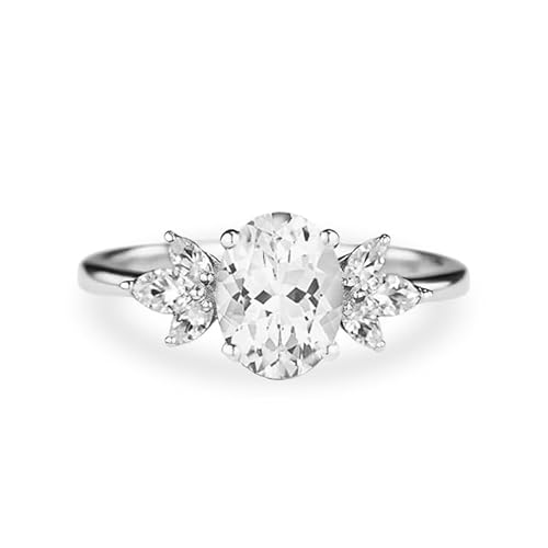 Althum Weißer Kristall Personalisierter Geburtssteinring mit Moissanit 925er Sterlingsilber Oval 6 x 8 mm April Weißer Kristall Geburtssteinen Verlobungsringe Schmuckgeschenke zum Jahrestag für Frauen von Althum
