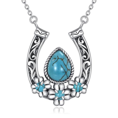 Althum Western Hufeisen mit Türkis Halskette 925 Sterling Silber 9 * 7 MM Pear Cut Grüner Türkis Hufeisen Halskette Schmuck für Frauen Geschenke von Althum