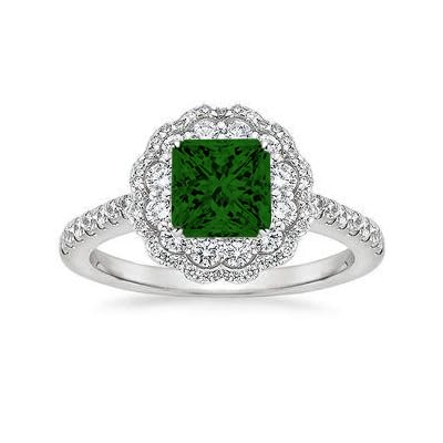 Althum1,5 Karat Prinzess-Schliff Grüner Smaragd mit Moissanit Personalisierter Ring 925er Sterlingsilber Mai Smaragd Geburtssteinen Verlobungsringe Schmuck zum Jahrestag Geschenk für Frauen von Althum