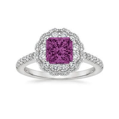 Althum1,5 Karat Prinzess-Schliff Lila Amethyst mit Moissanit Personalisierter Ring 925er Sterlingsilber Amethyst Geburtsstein Verlobungsringe Schmuck zum Jahrestag Geschenk für Frauen von Althum