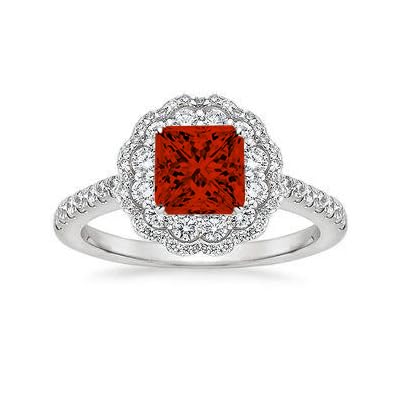 Althum1,5 Karat Prinzess-Schliff Roter Granat mit Moissanit Personalisierter Ring 925er Sterlingsilber Granat Geburtsstein Verlobungsringe Schmuck zum Jahrestag Geschenk für Frauen von Althum