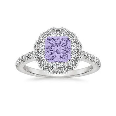 Althum1,5 Karat Prinzessschliff Alexandrit mit Moissanit Personalisierter Ring 925er Sterlingsilber Juni Alexandrit-Geburtsstein Verlobungsringe Schmuck zum Jahrestag Geschenk für Frauen von Althum