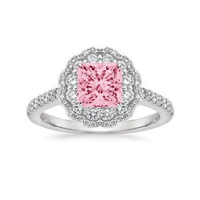 Althum1,5 Karat Prinzessschliff Rosa Turmalin mit Moissanit Personalisierter Ring 925er Sterlingsilber Oktober Geburtsstein Verlobungsringe Schmuck zum Jahrestag Geschenk für Frauen von Althum