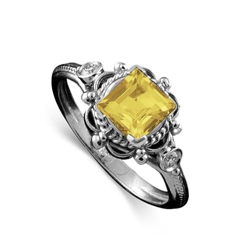Althum1 Karat Quadratischer Citrin-Ring Personalisierbar 925er Sterlingsilber November Geburtsstein Citrin-Ring Schmuck zum Jahrestag für Frauen von Althum