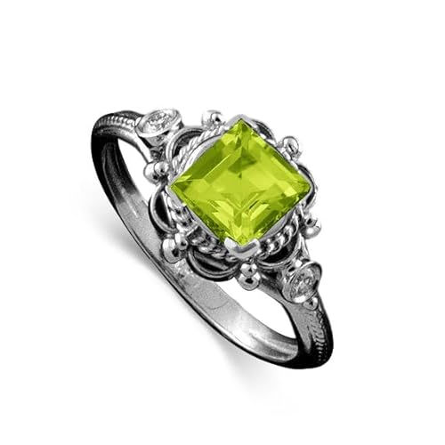 Althum1 Karat Quadratischer Peridot-Ring Personalisierbar 925er Sterlingsilber August Geburtsstein Peridot-Ringen Schmuck zum Jahrestag für Frauen von Althum