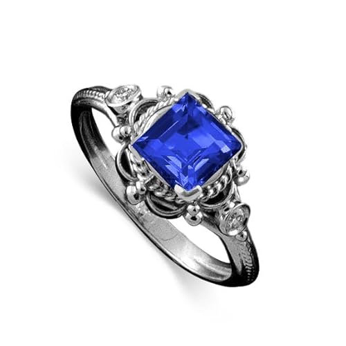 Althum1 Karat Quadratischer Saphir-Ring, Personalisierbar 925er Sterlingsilber September Geburtsstein Saphir-Ringen Schmuck zum Jahrestag für Frauen von Althum