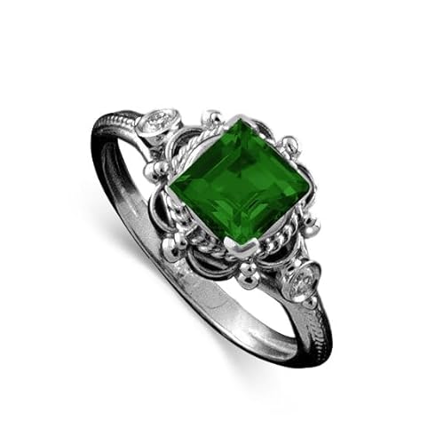 Althum1 Karat Quadratischer Smaragdring Personalisierbar 925er Sterlingsilber Mai-Geburtsstein Smaragdringe Schmuck zum Jahrestag für Frauen von Althum
