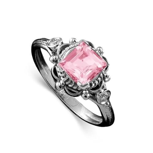 Althum1 Karat Quadratischer rosa Turmalin-Ring Personalisierbar 925er Sterlingsilber Oktober Geburtsstein Rosa Turmalin-Ring, Schmuck zum Jahrestag für Frauen von Althum
