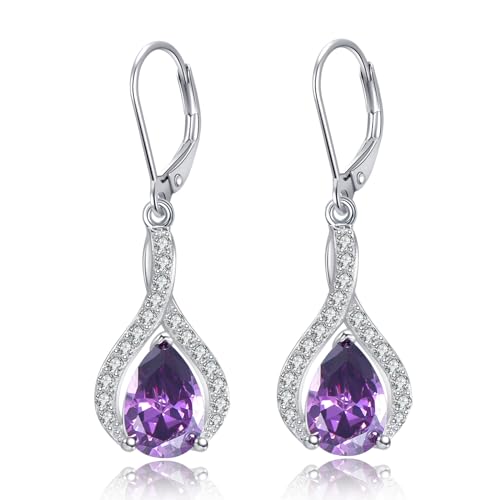 Amethyst Ohrringe 925 Sterling Silber Klassische Tropfen Ohrringe mit 10 x 7 mm Birnenförmigem Amethyst Lila Edelstein Februar Geburtsstein von Althum