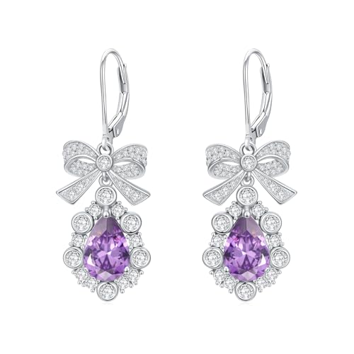 Amethyst Ohrringe für Damen 925er Sterlingsilber 7 mm x 11 mm Tropfenschliff Lila Amethyst mit Schleife Ohrhänge Ohrringe von Althum